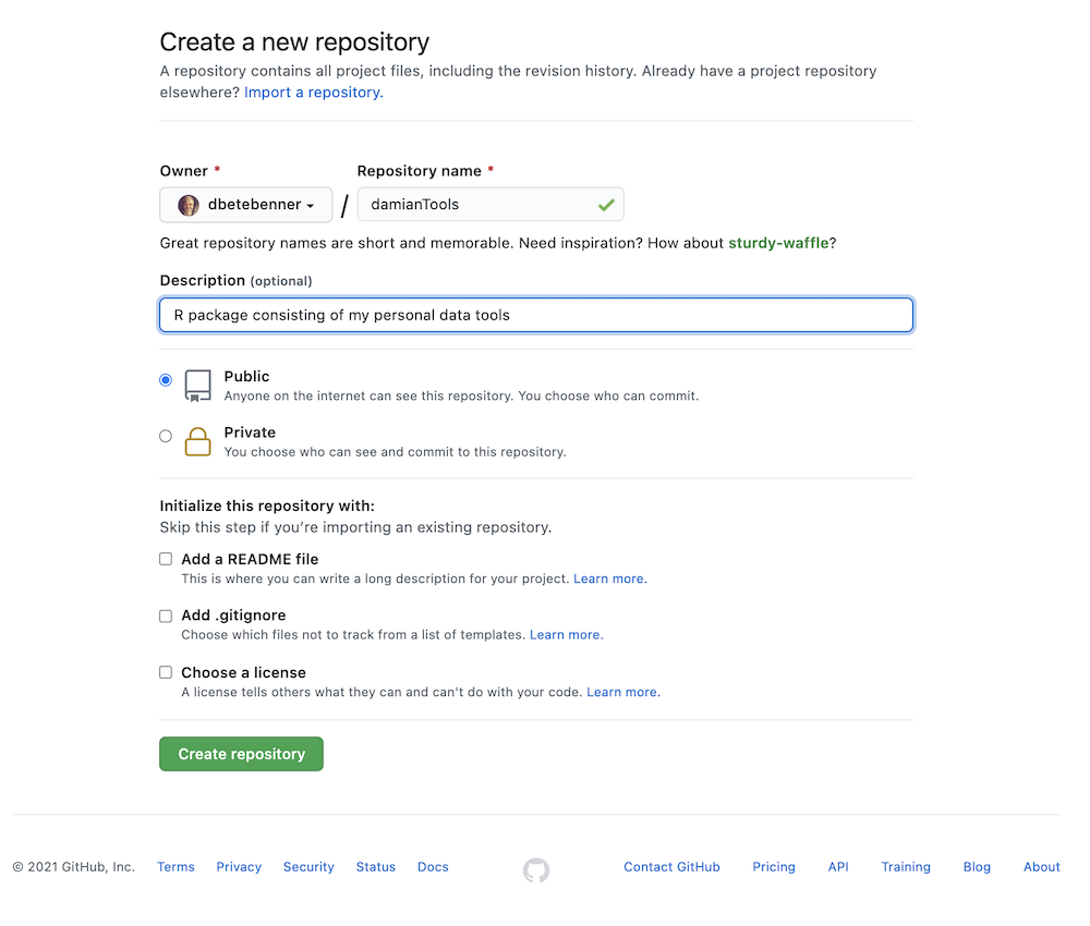 Create a new repo with your package name and description